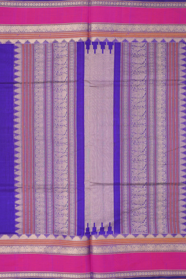 Traditional Silk Cotton Saree In Blue With Checks Design