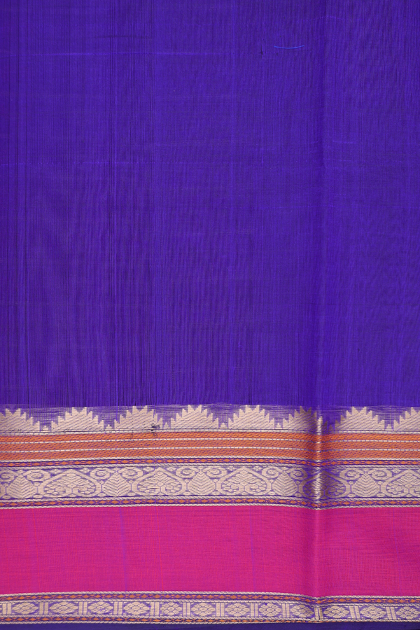 Traditional Silk Cotton Saree In Blue With Checks Design