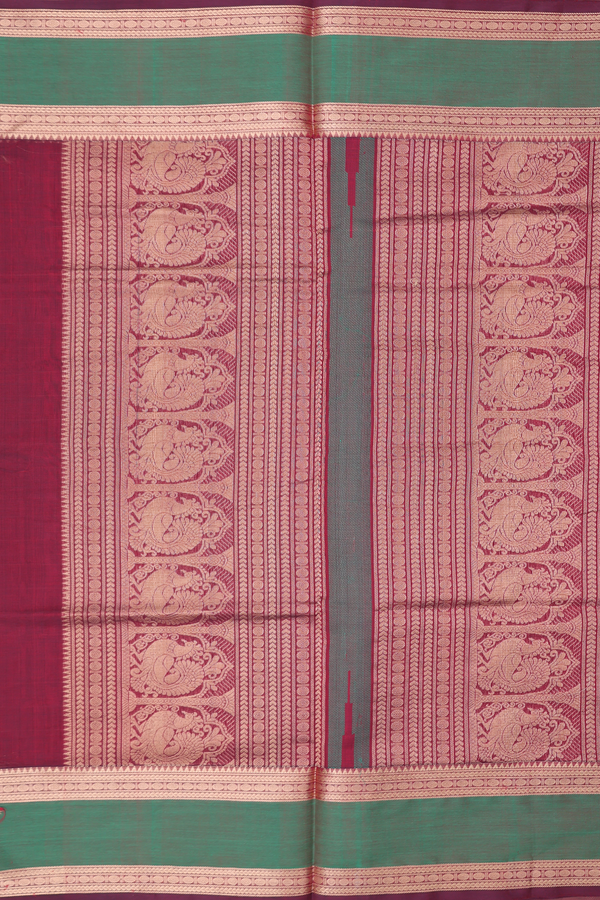 Traditional Silk Cotton Saree In Red With Checks Design
