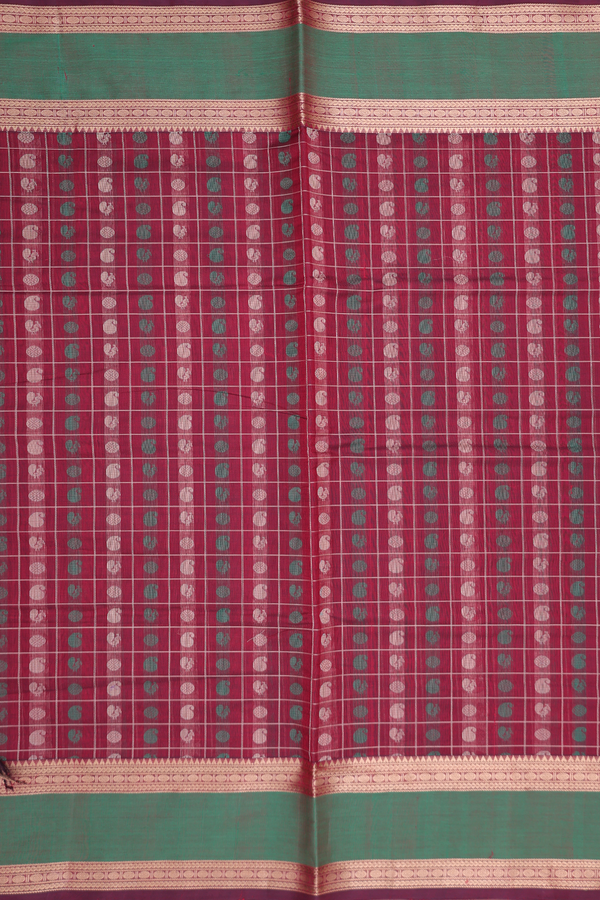 Traditional Silk Cotton Saree In Red With Checks Design