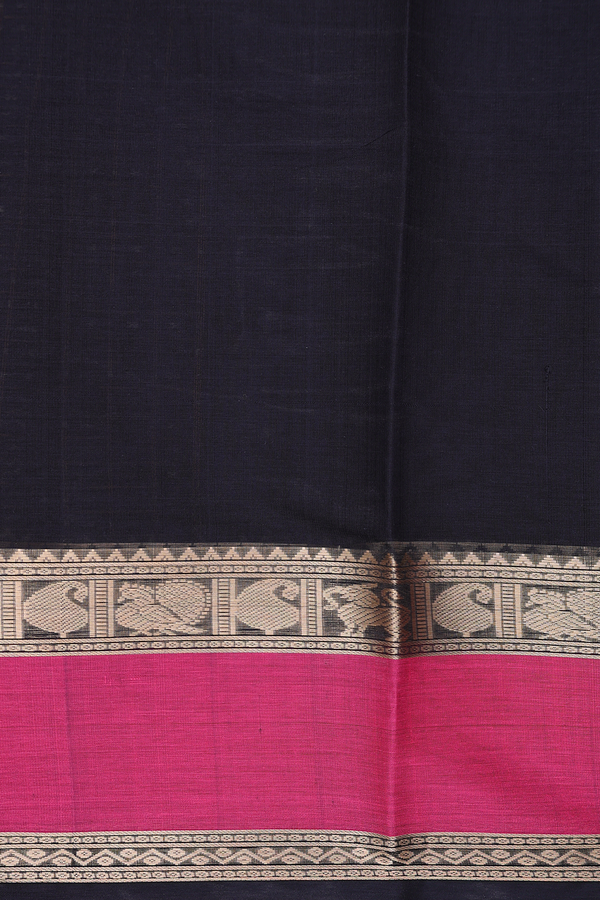 Traditional Silk Cotton Saree In Black With Checks Design