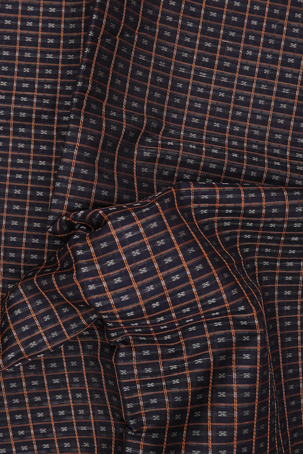 Traditional Silk Cotton Saree In Black With Checks Design
