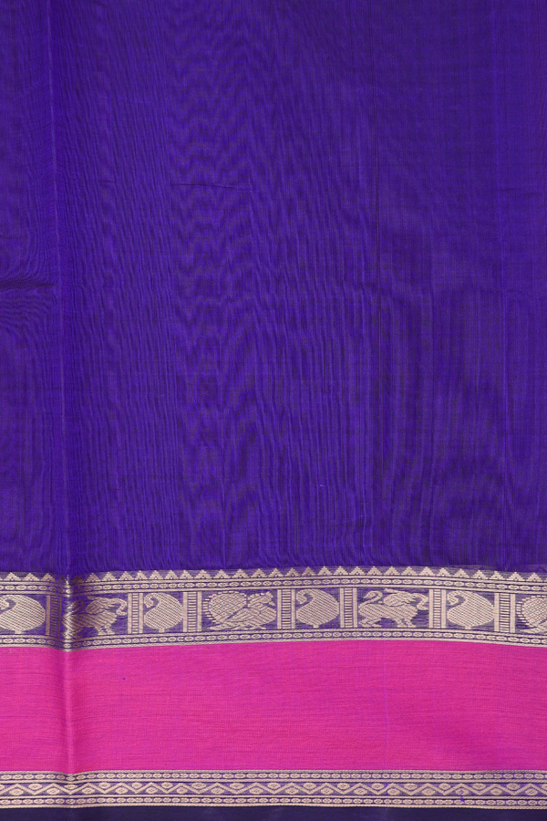 Traditional Silk Cotton Saree In Blue With Checks Design