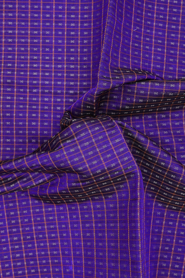 Traditional Silk Cotton Saree In Blue With Checks Design