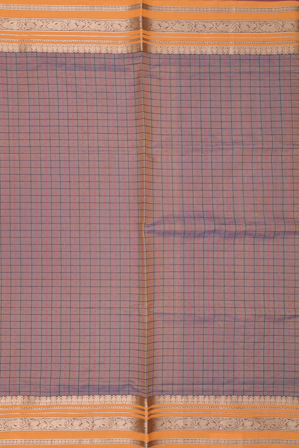 Traditional Silk Cotton Saree In Brown With Checks Design