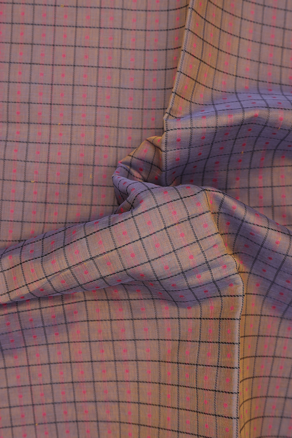 Traditional Silk Cotton Saree In Brown With Checks Design