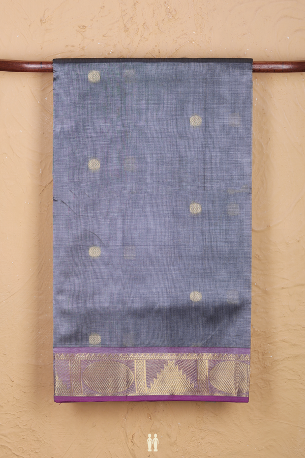 Traditional Silk Cotton Saree In Grey With Rudraksh Buttas