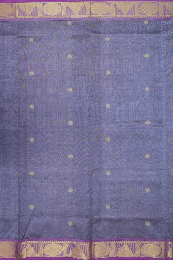 Traditional Silk Cotton Saree In Grey With Rudraksh Buttas