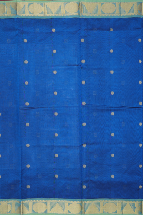 Traditional Silk Cotton Saree In Blue With Rudraksh Buttas