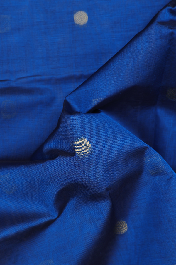 Traditional Silk Cotton Saree In Blue With Rudraksh Buttas
