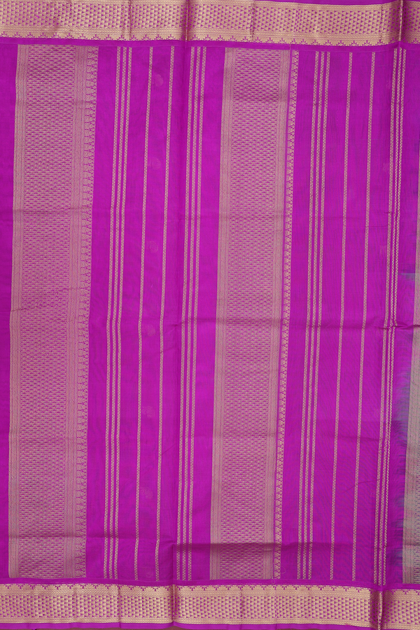 Silk Cotton Saree In Lime Green With Paisley Buttas