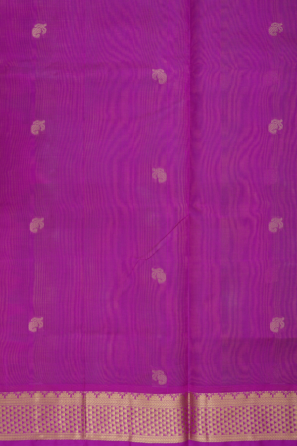 Silk Cotton Saree In Lime Green With Paisley Buttas