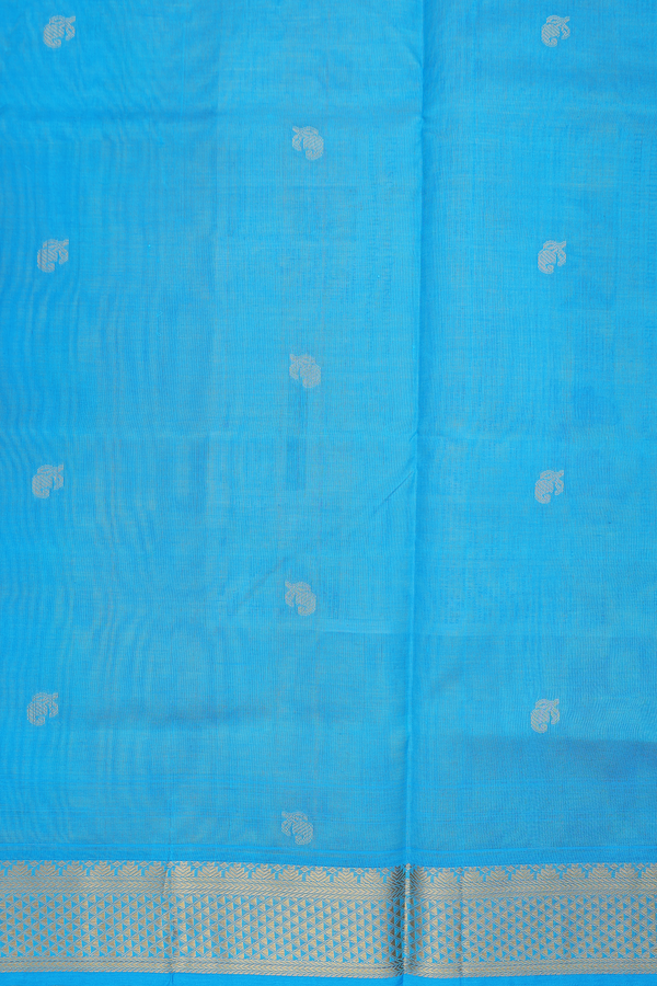 Silk Cotton Saree In Olive Yellow With Paisley Buttis