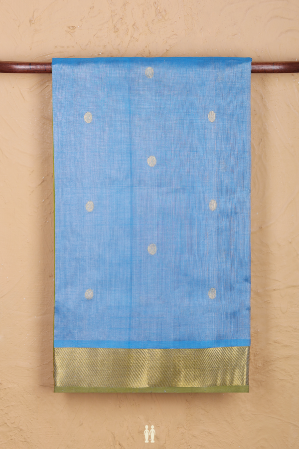 Silk Cotton Saree In Blue With Rudraksh Buttas