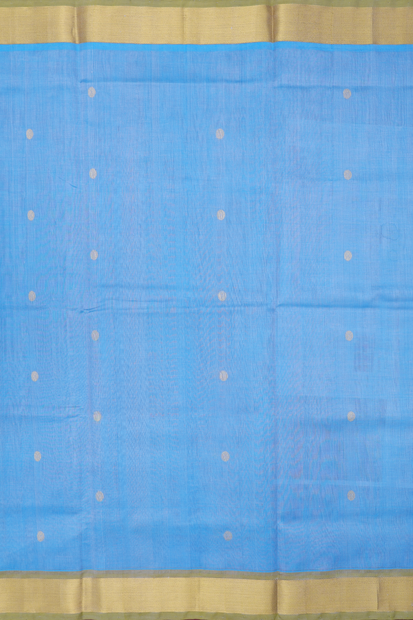 Silk Cotton Saree In Blue With Rudraksh Buttas