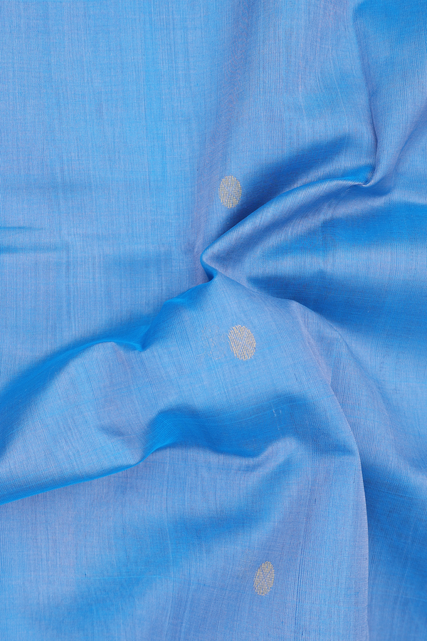Silk Cotton Saree In Blue With Rudraksh Buttas