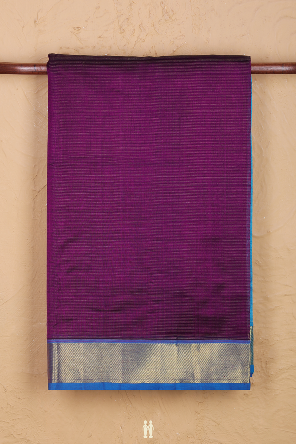 Silk Cotton Saree In Deep Purple With Stripes Design