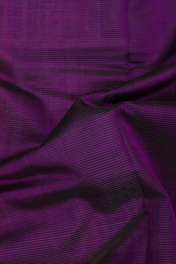 Silk Cotton Saree In Deep Purple With Stripes Design
