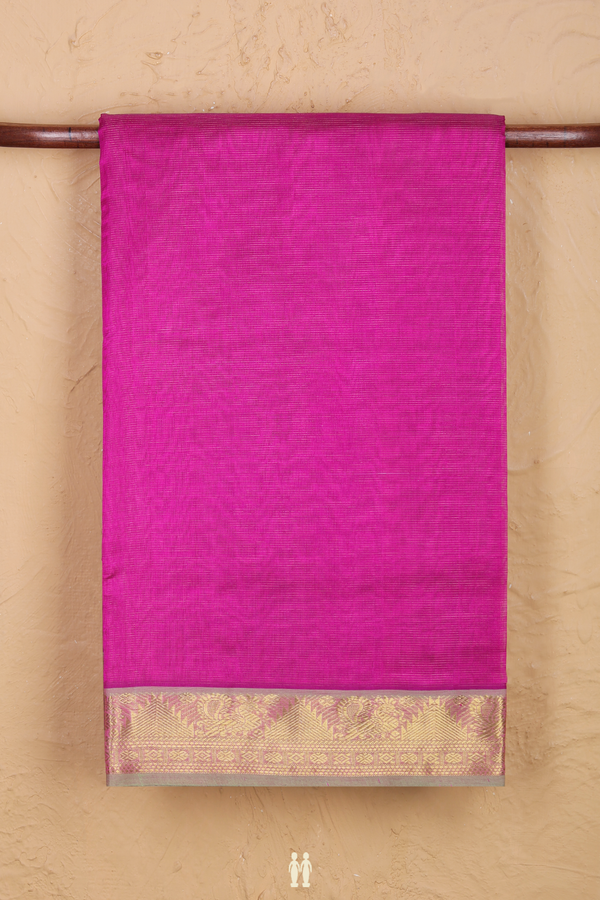 Silk Cotton Saree In Magenta With Stripes Design