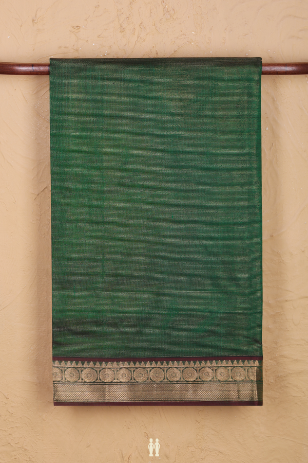Silk Cotton Saree In Green With Stripes Design