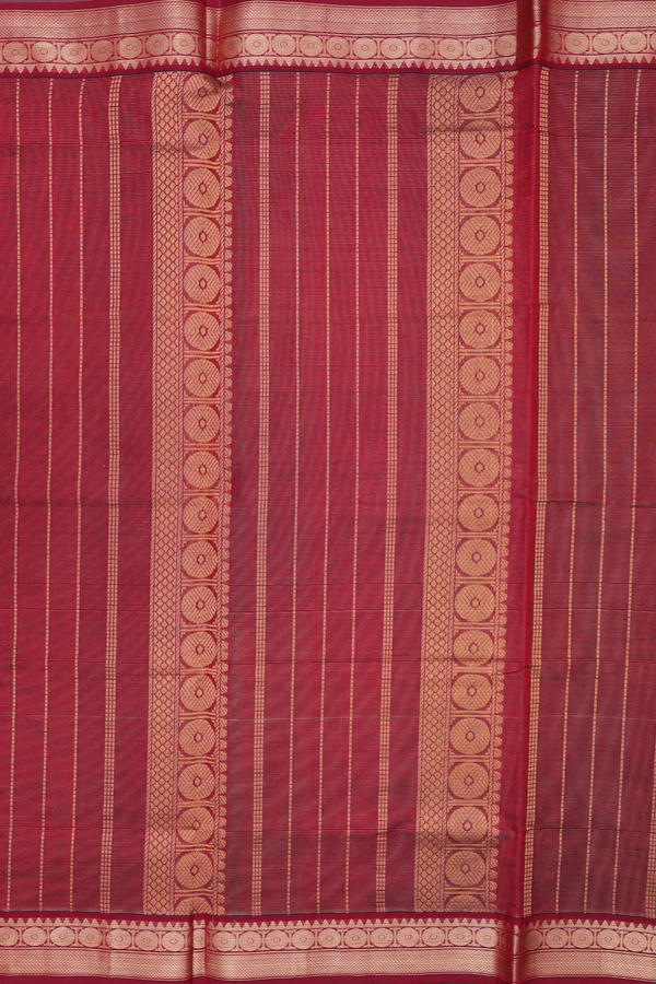 Silk Cotton Saree In Green With Stripes Design