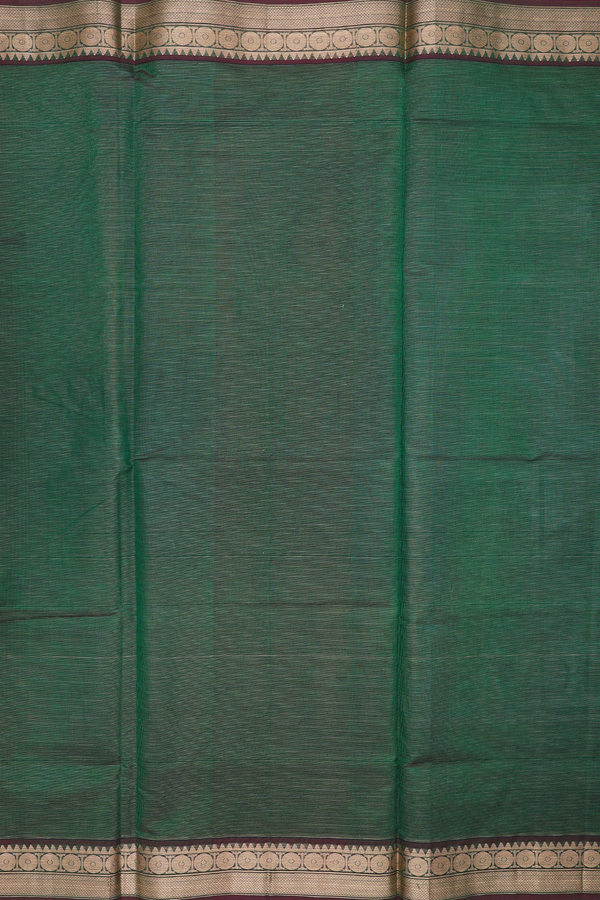 Silk Cotton Saree In Green With Stripes Design
