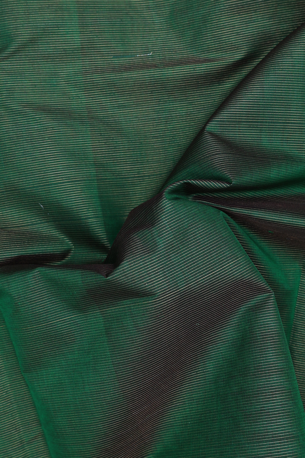 Silk Cotton Saree In Green With Stripes Design