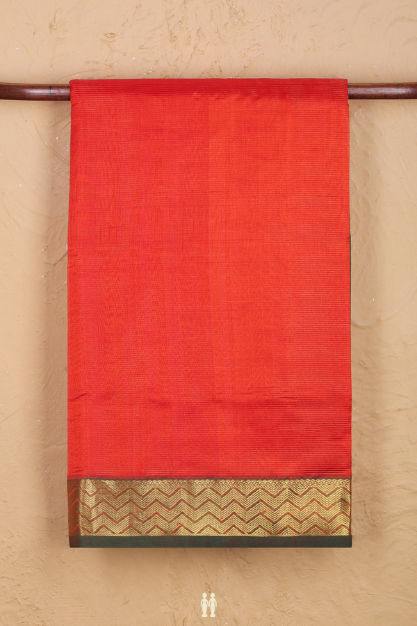 Silk Cotton Saree In Bright Orange With Stripes Design