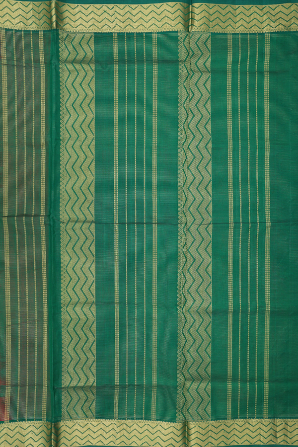 Silk Cotton Saree In Bright Orange With Stripes Design