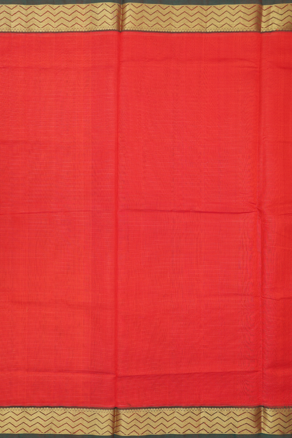 Silk Cotton Saree In Bright Orange With Stripes Design