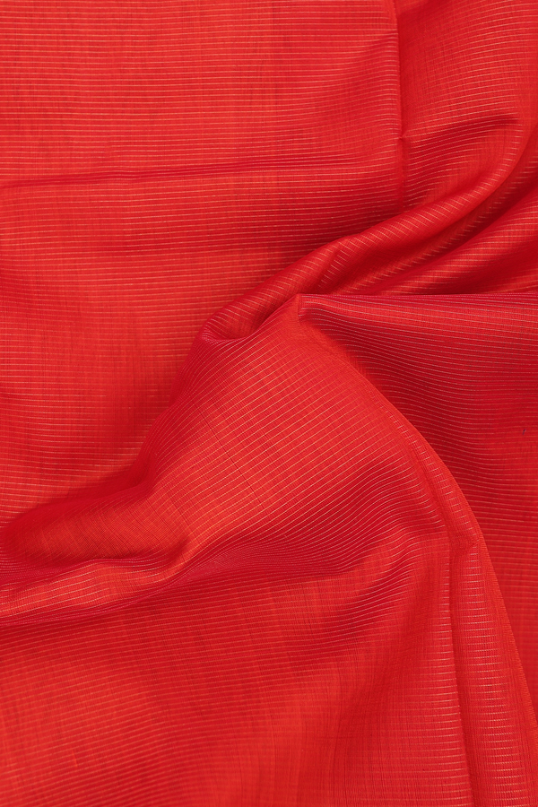 Silk Cotton Saree In Bright Orange With Stripes Design