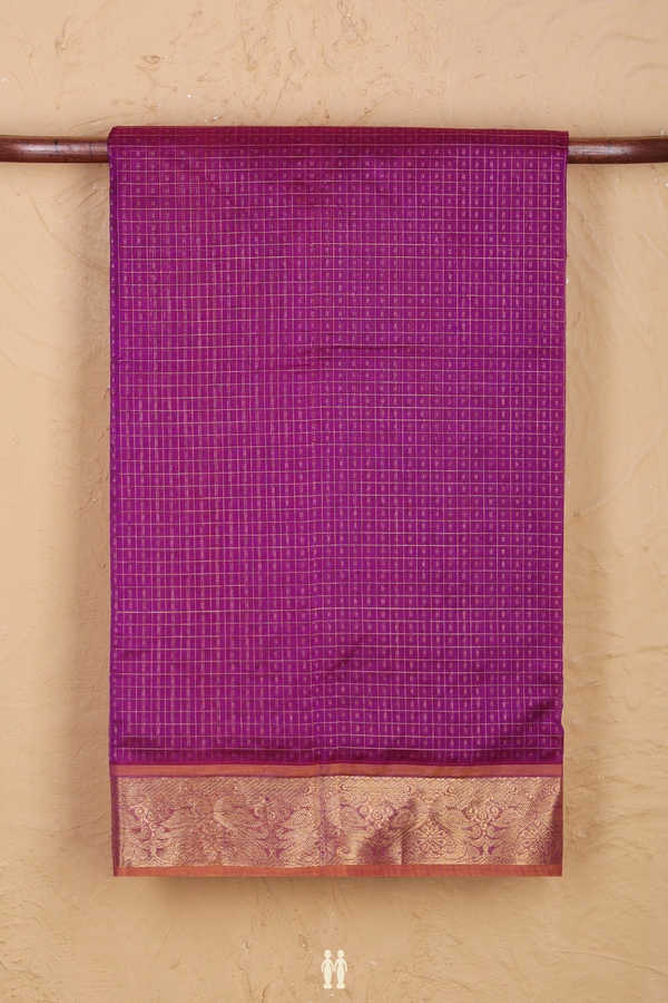 Traditional Silk Cotton Saree In Purple With Checks Design