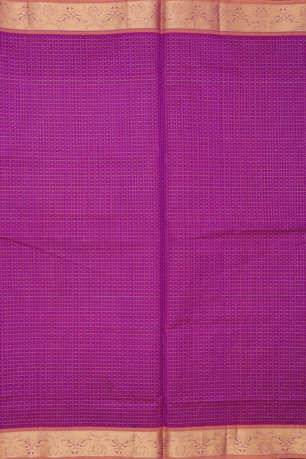 Traditional Silk Cotton Saree In Purple With Checks Design