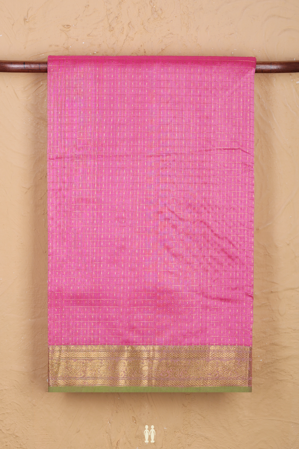 Traditional Silk Cotton Saree In Pink With Checks Design