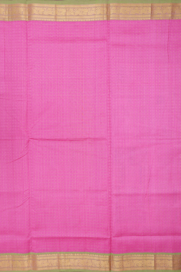 Traditional Silk Cotton Saree In Pink With Checks Design