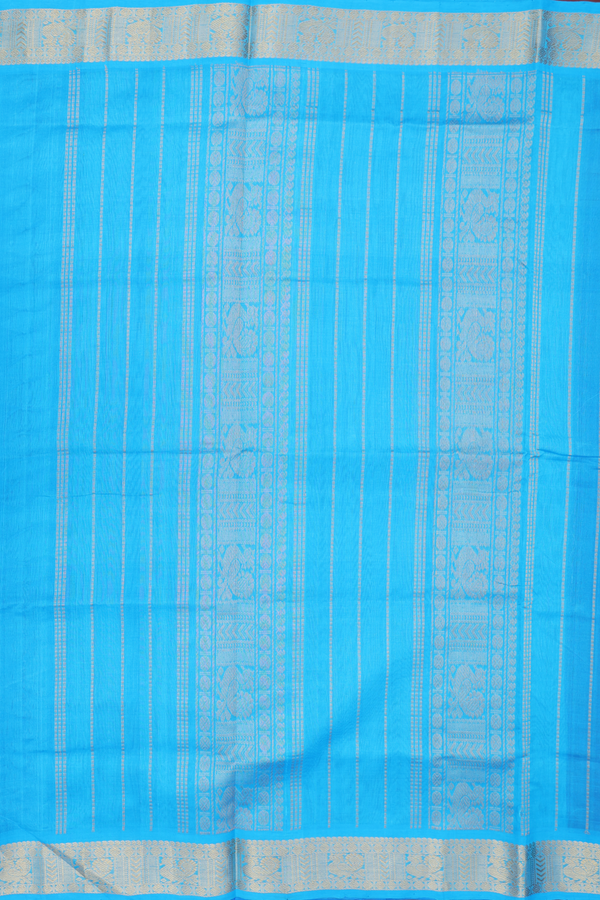 Silk Cotton Saree In Royal Blue With Paisley Motifs
