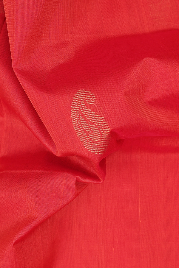 Silk Cotton Saree In Bright Orange With Paisley Motifs