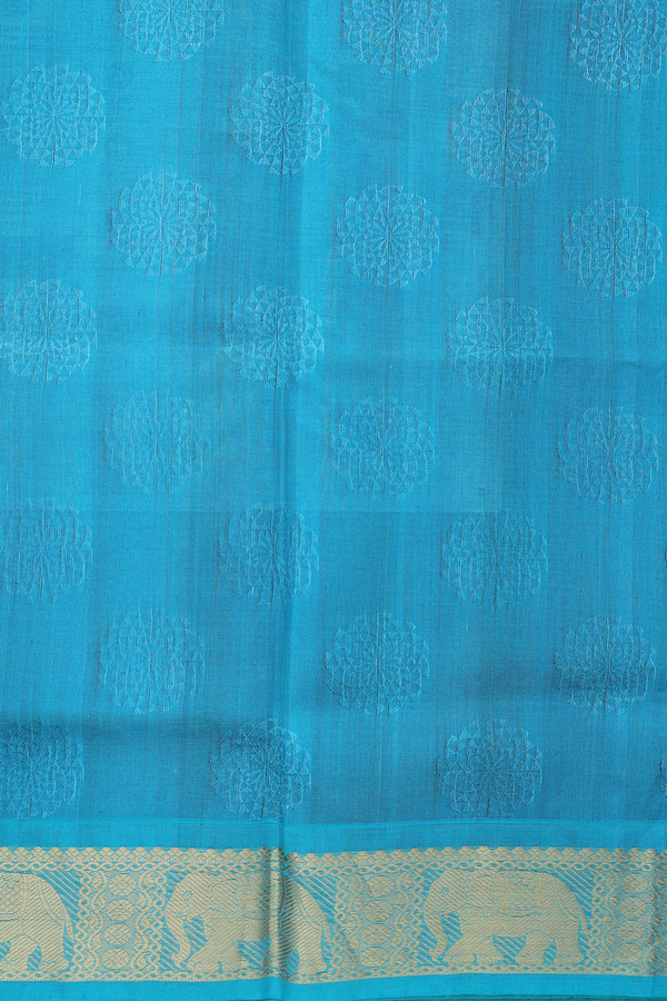 Silk Cotton Saree In Dark Green With Threadwork Design
