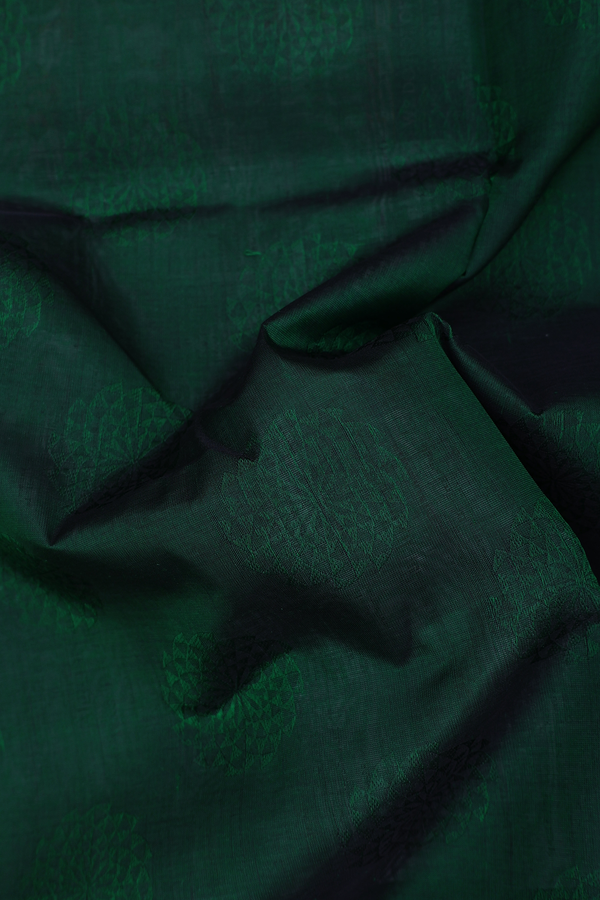 Silk Cotton Saree In Dark Green With Threadwork Design