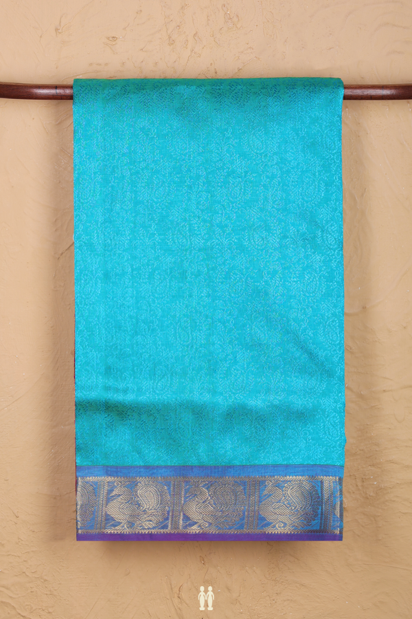 Silk Cotton Saree In Blue With Paisley Design