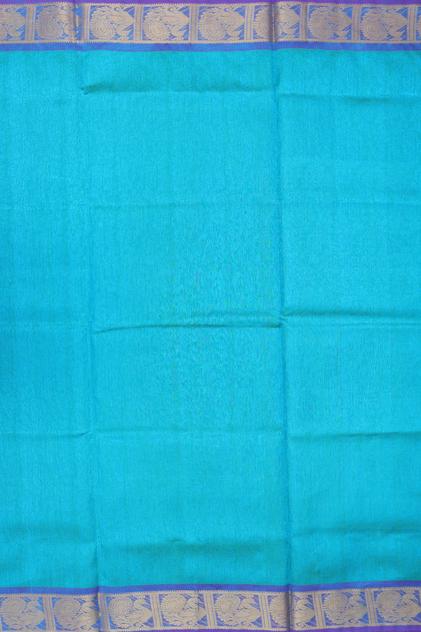 Silk Cotton Saree In Blue With Paisley Design