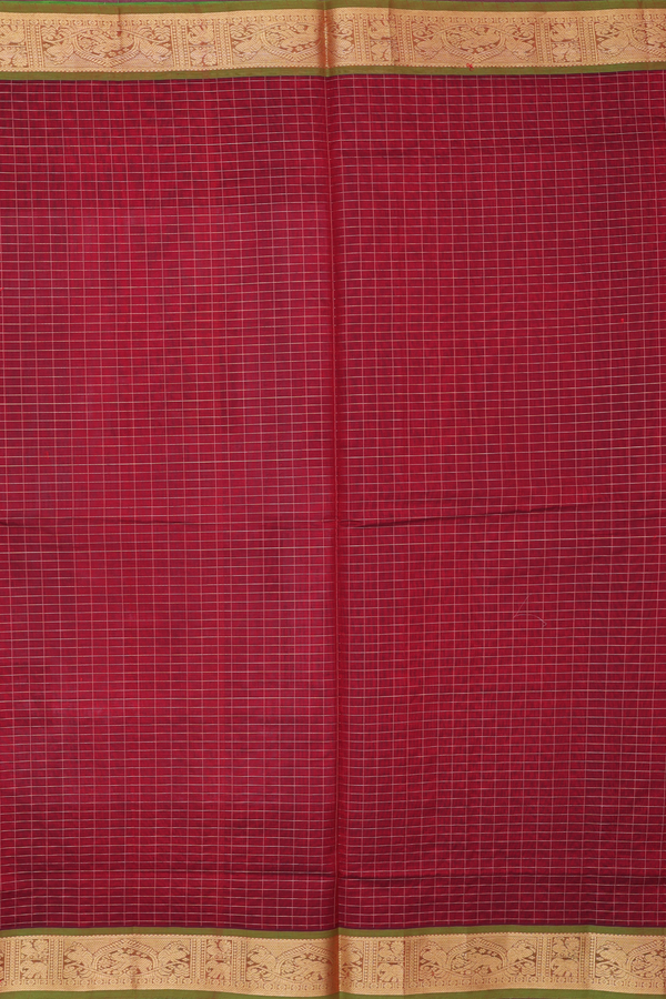 Traditional Silk Cotton Saree In Maroon With Checks Design