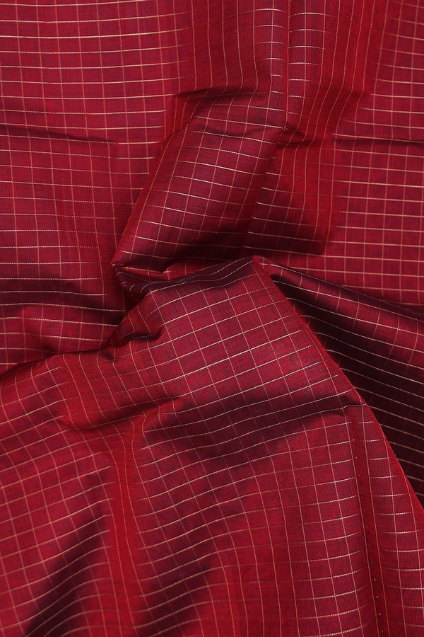 Traditional Silk Cotton Saree In Maroon With Checks Design