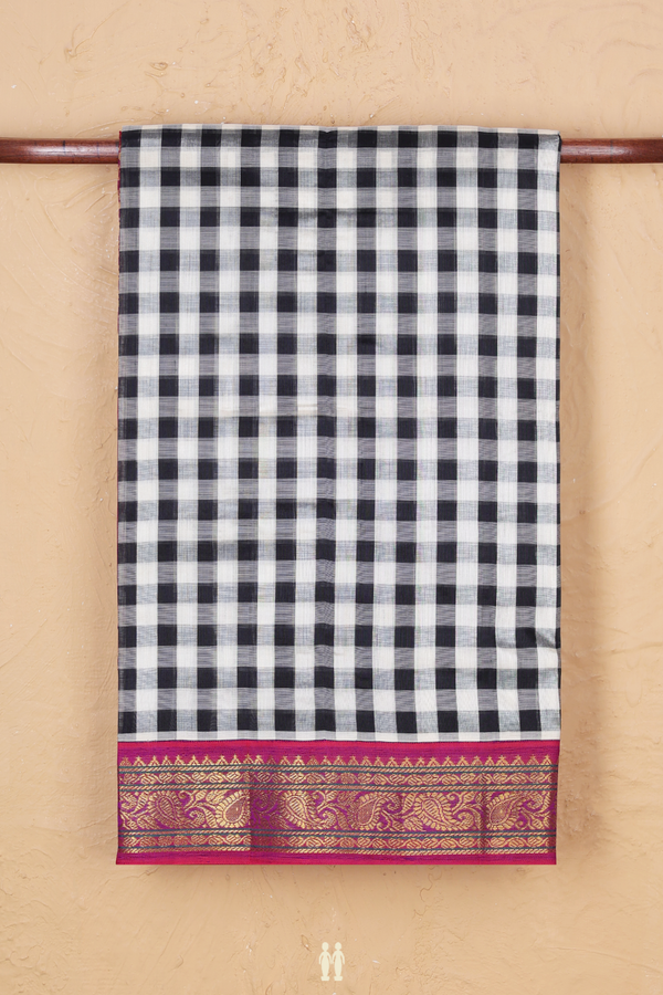 Silk Cotton Saree In Black And White With Checks Design