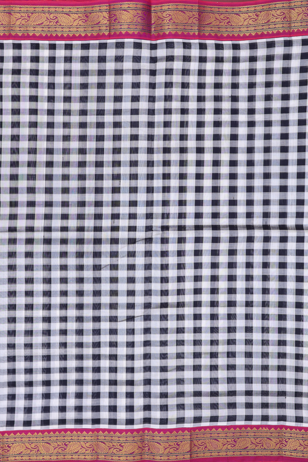 Silk Cotton Saree In Black And White With Checks Design