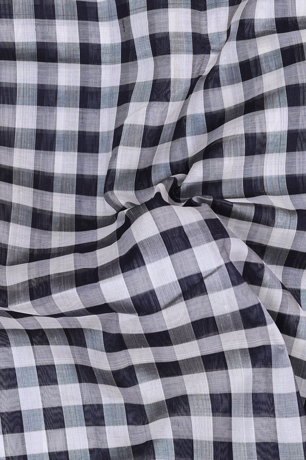 Silk Cotton Saree In Black And White With Checks Design