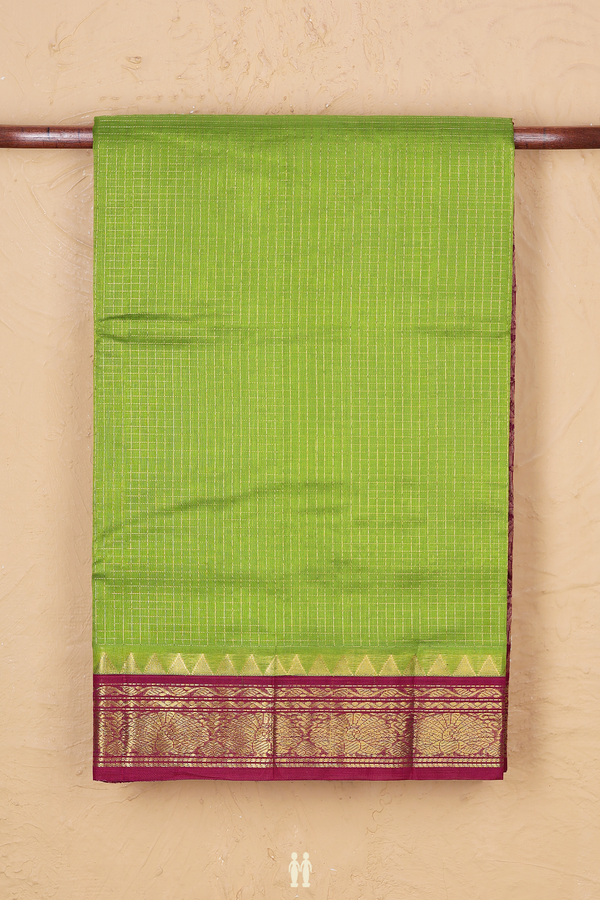 Traditional Silk Cotton Saree In Green With Checks Design