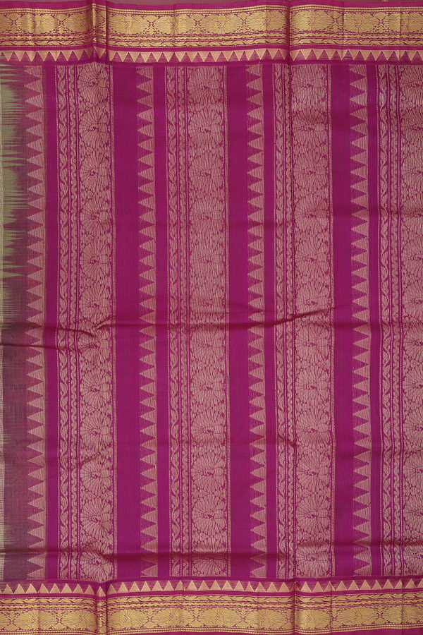 Traditional Silk Cotton Saree In Green With Checks Design