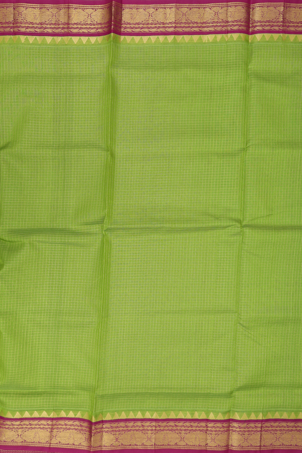Traditional Silk Cotton Saree In Green With Checks Design