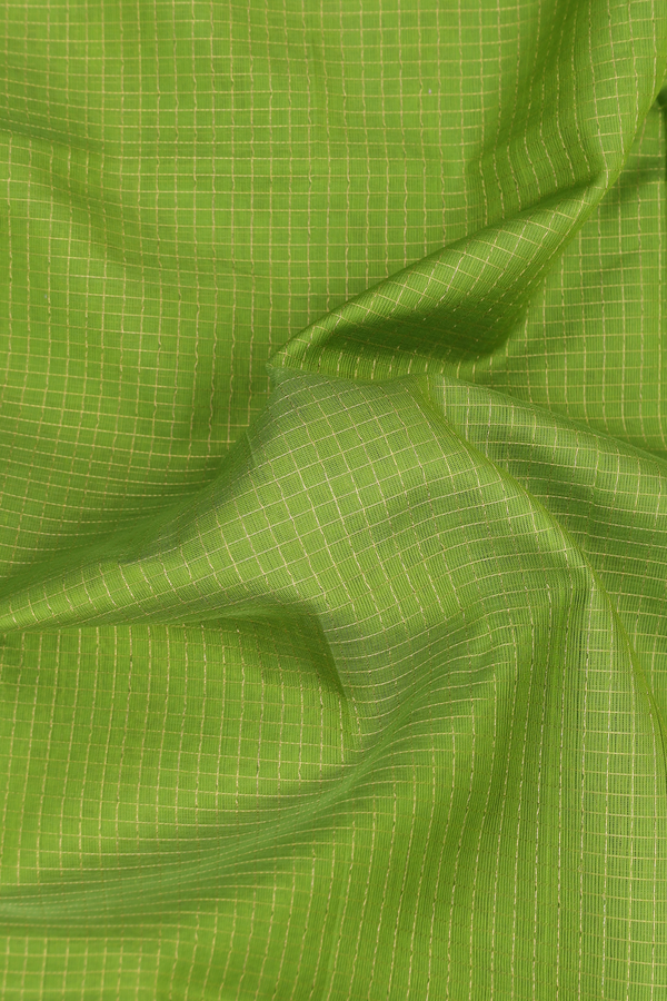 Traditional Silk Cotton Saree In Green With Checks Design